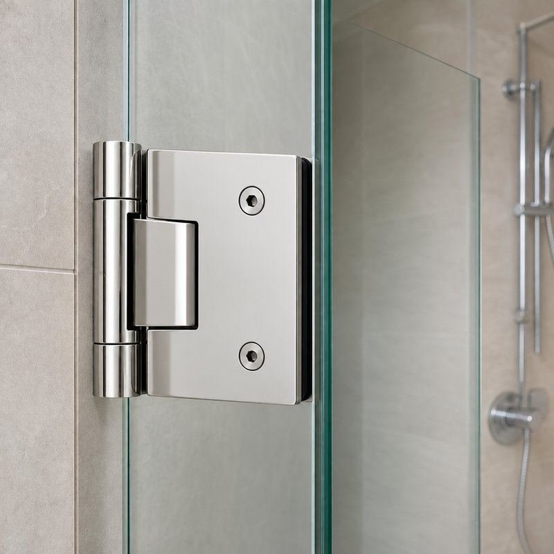 Polished Silver Soft-Close Frameless Shower Door Hinge — Finish Concept
