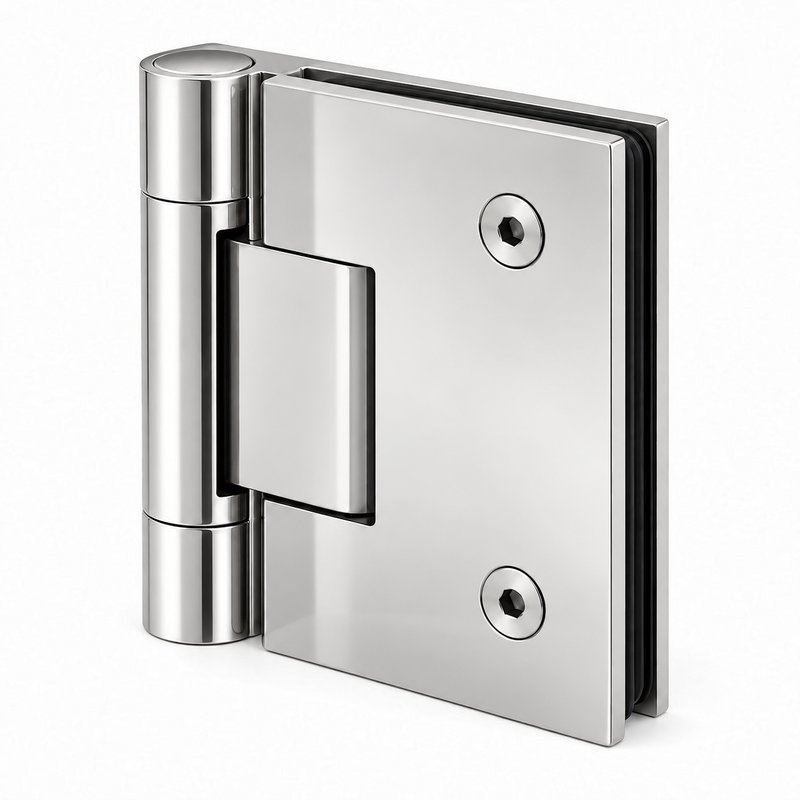 Polished Silver Soft-Close Frameless Shower Door Hinge — Finish Concept