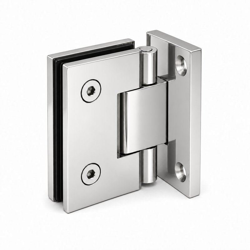 Polished Silver Square Back-Plate Shower Door Hinge — Finish Concept