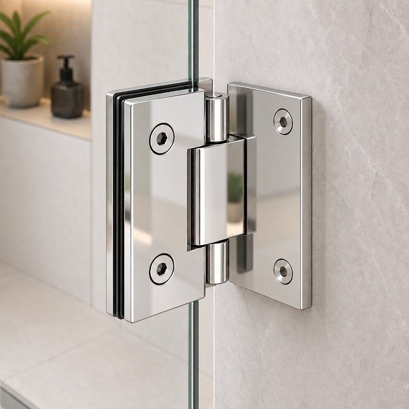 Polished Silver Square Back-Plate Shower Door Hinge — Finish Concept