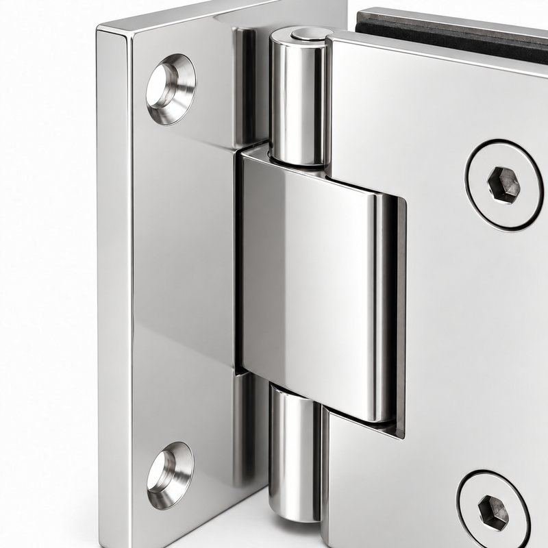 Polished Silver Square Back-Plate Shower Door Hinge — Finish Concept