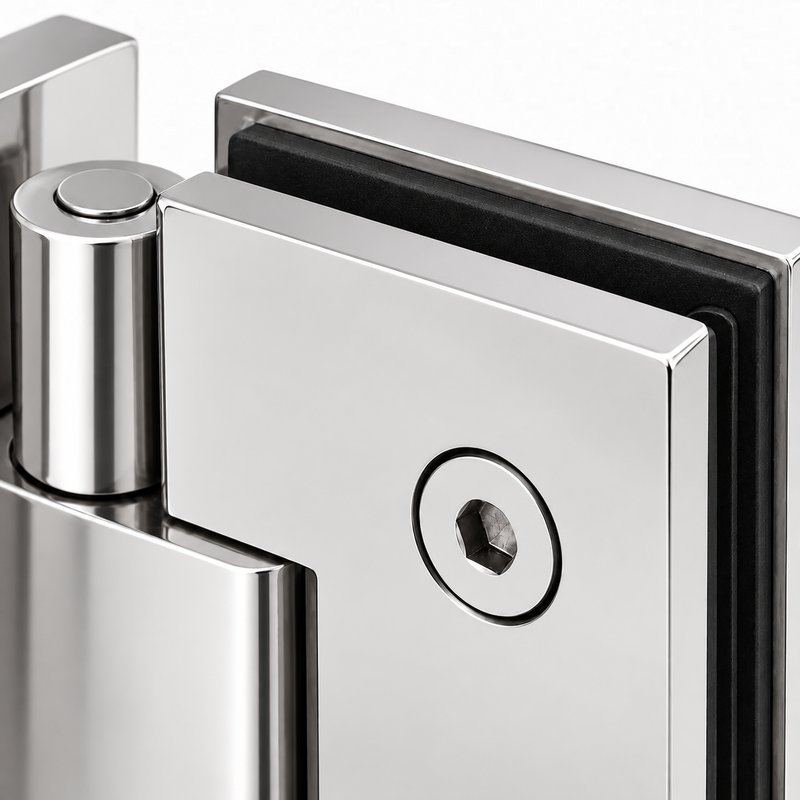 Polished Silver Square Back-Plate Shower Door Hinge — Finish Concept