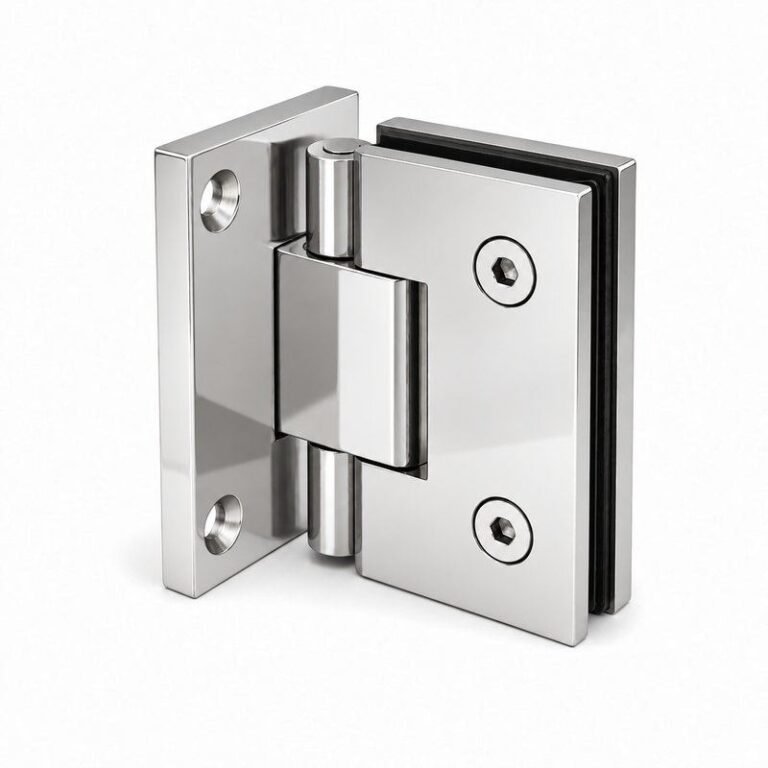 Polished Silver Square Back-Plate Shower Door Hinge — Finish Concept