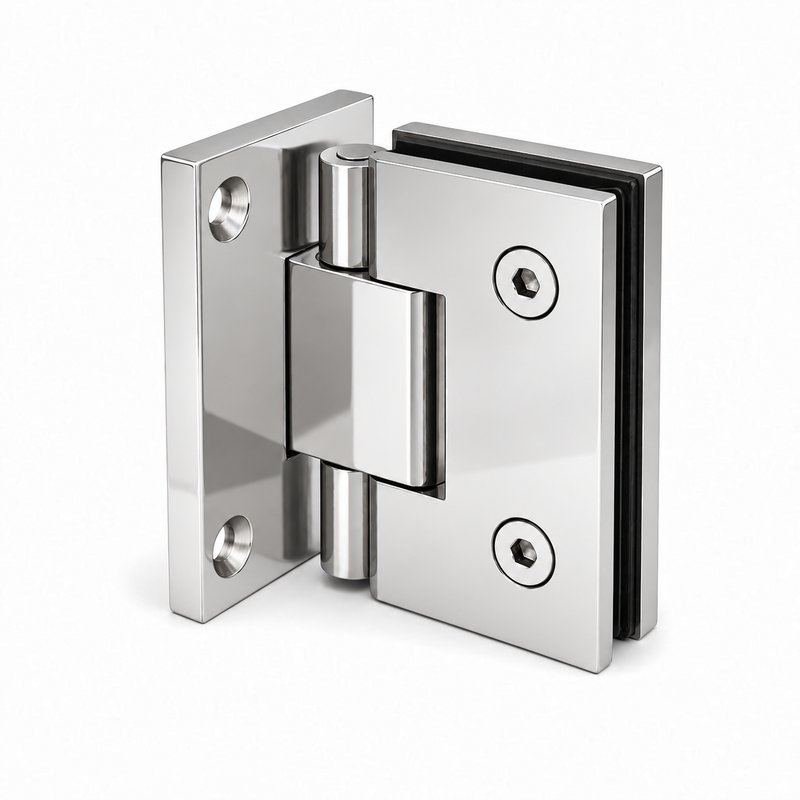 Polished Silver Square Back-Plate Shower Door Hinge — Finish Concept