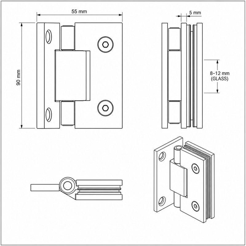 Square Back-Plate Shower Door Hinge