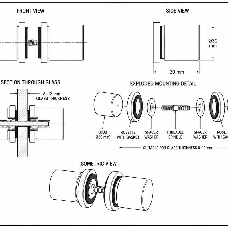 Polished Silver Round Shower Door Knob — Finish Concept