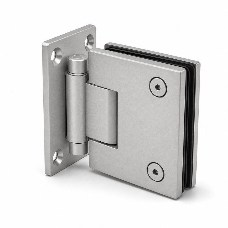 Matte Silver Side-Mounted Shower Door Pivot Hinge — Finish Concept