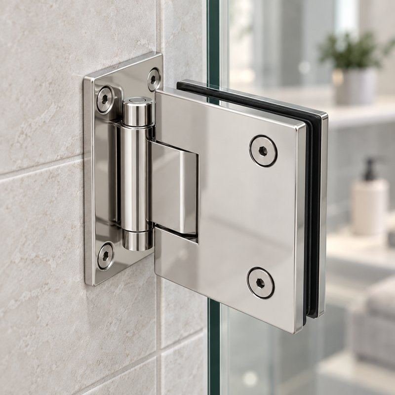 Polished Silver Side-Mounted Shower Door Pivot Hinge — Finish Concept