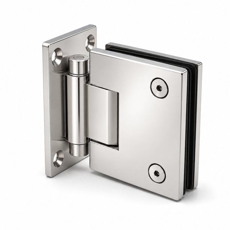 Polished Silver Side-Mounted Shower Door Pivot Hinge — Finish Concept