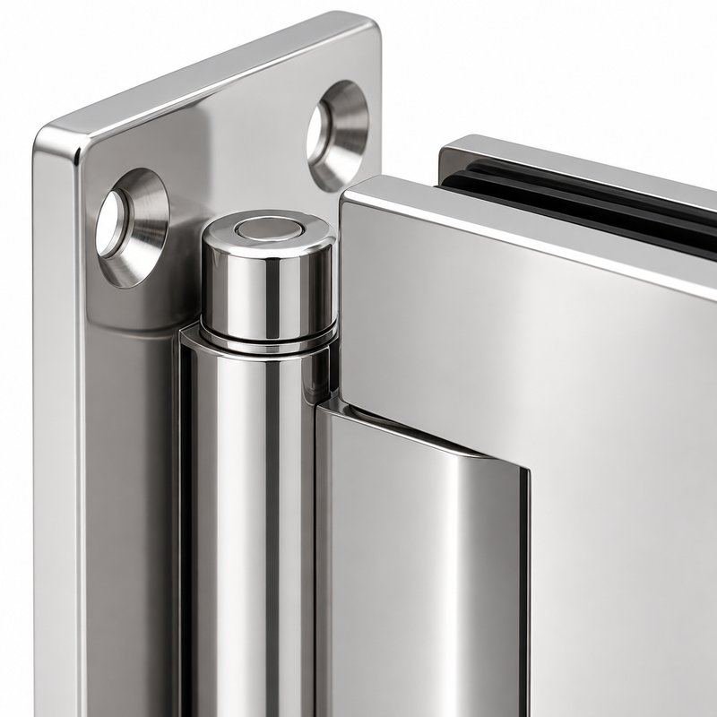 Polished Silver Side-Mounted Shower Door Pivot Hinge — Finish Concept