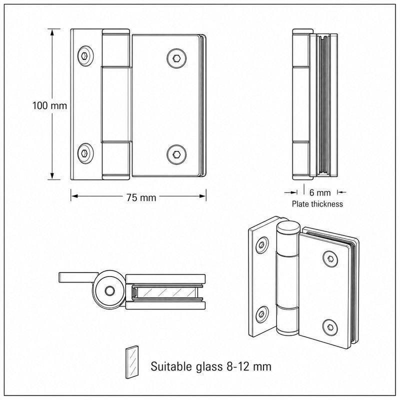 Polished Silver Side-Mounted Shower Door Pivot Hinge — Finish Concept