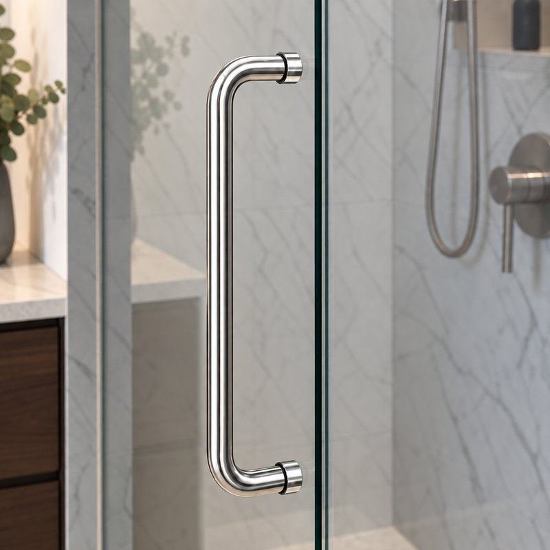 Polished Silver D-Shape Shower Door Pull Handle — Finish Concept