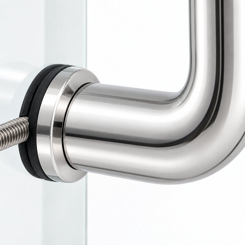 Polished Silver D-Shape Shower Door Pull Handle — Finish Concept