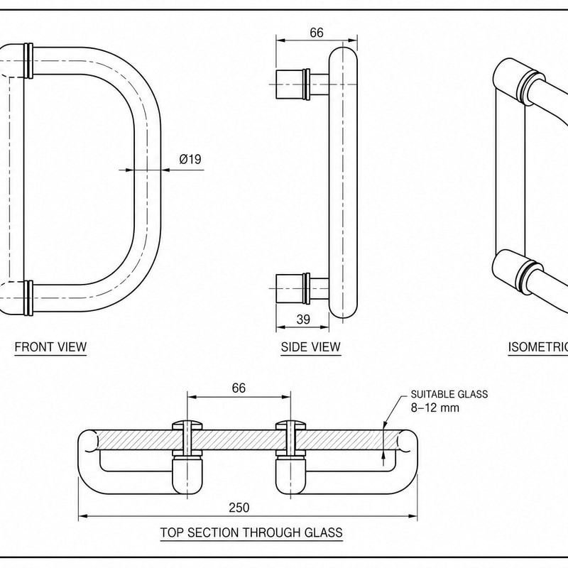 Polished Silver D-Shape Shower Door Pull Handle — Finish Concept