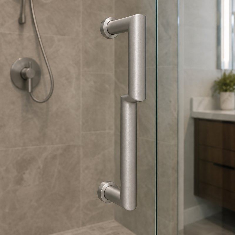 Matte Silver Offset Shower Door Pull Handle — Finish Concept