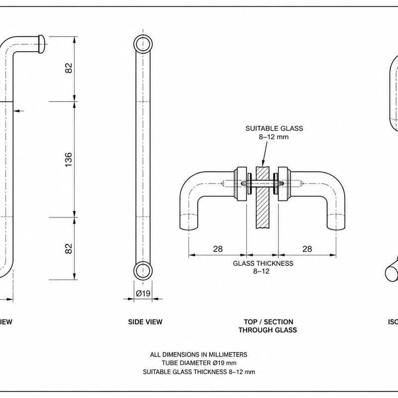 Matte Silver Offset Shower Door Pull Handle — Finish Concept