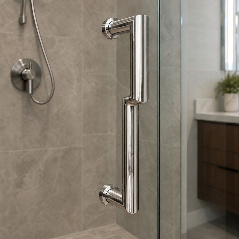 Polished Silver Offset Shower Door Pull Handle — Finish Concept
