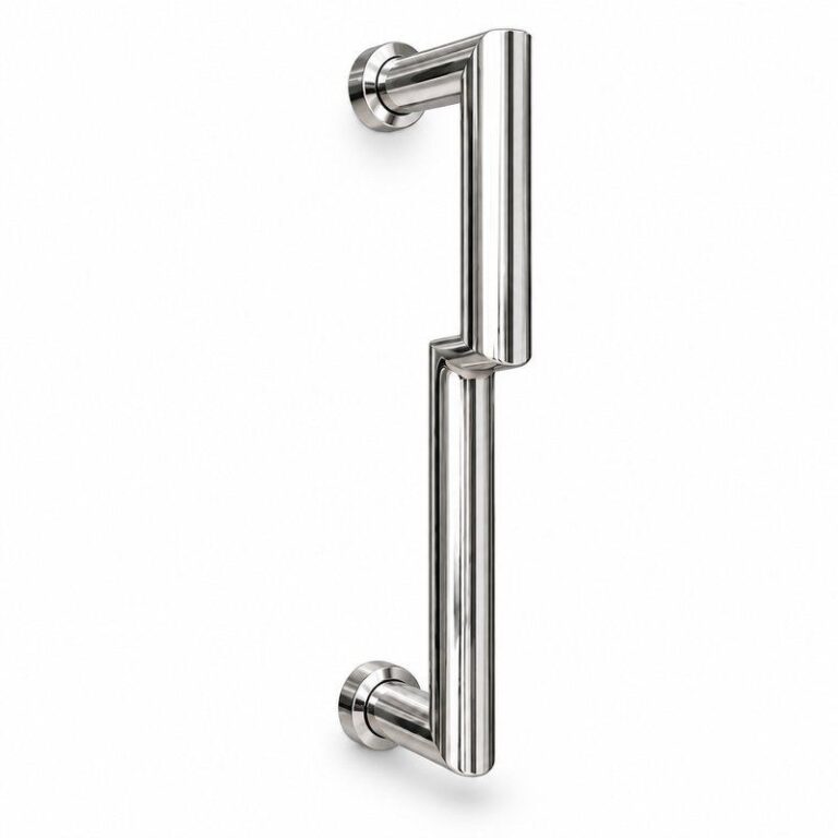 Polished Silver Offset Shower Door Pull Handle — Finish Concept