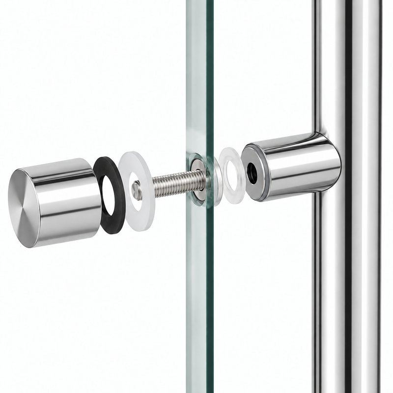 Polished Silver Round-Tube Shower Door Pull Handle — Finish Concept