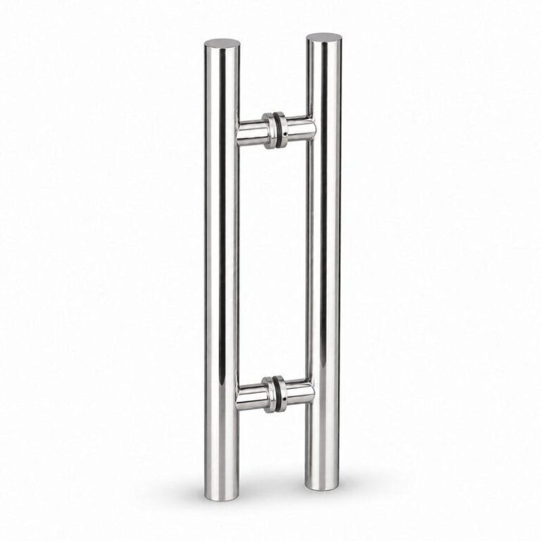 Polished Silver Round-Tube Shower Door Pull Handle — Finish Concept