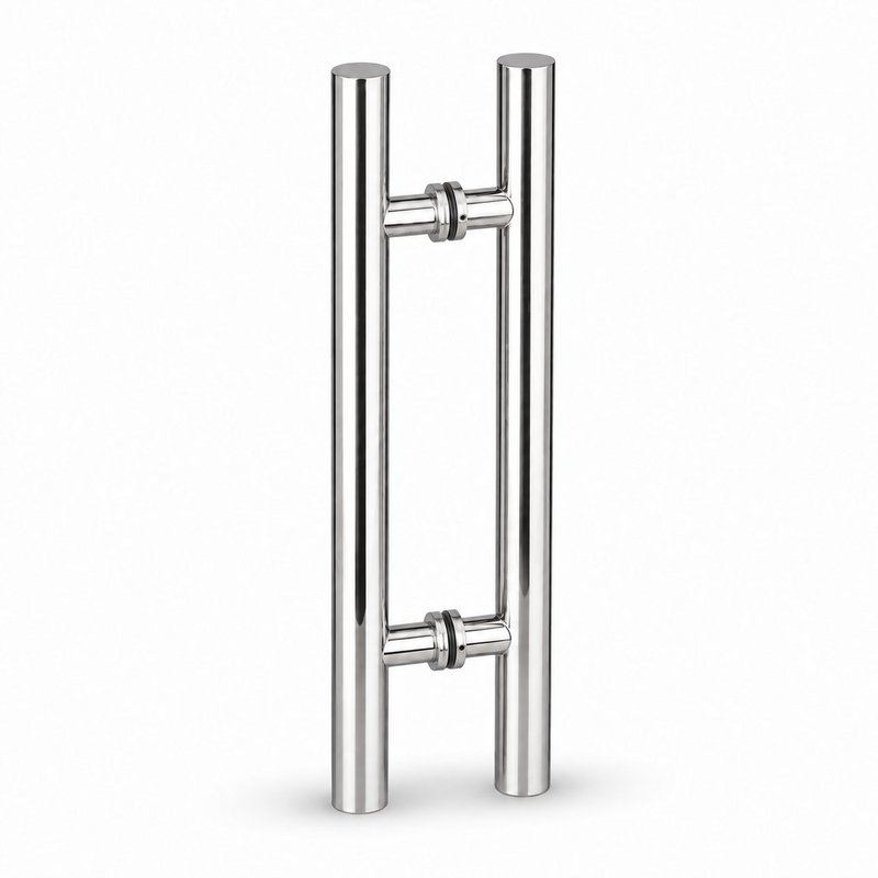 Polished Silver Round-Tube Shower Door Pull Handle — Finish Concept