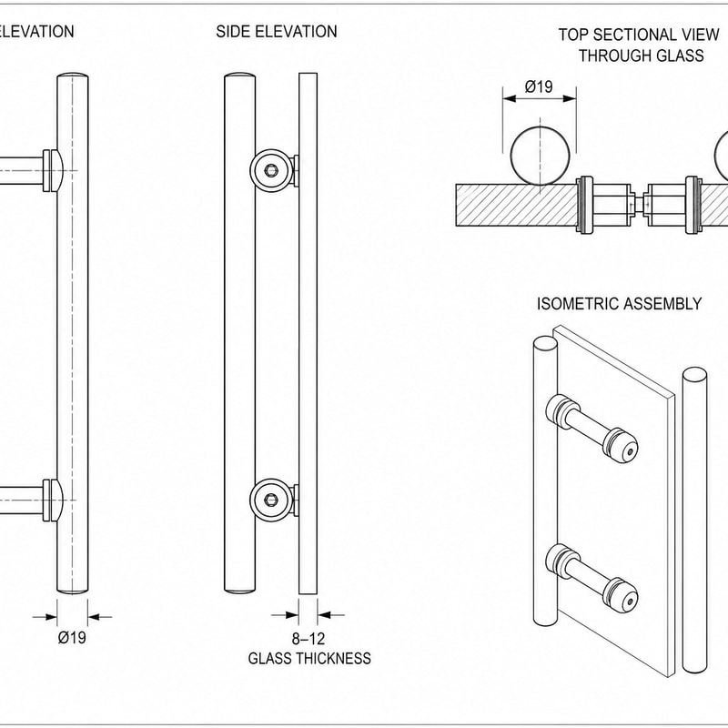 Polished Silver Round-Tube Shower Door Pull Handle — Finish Concept