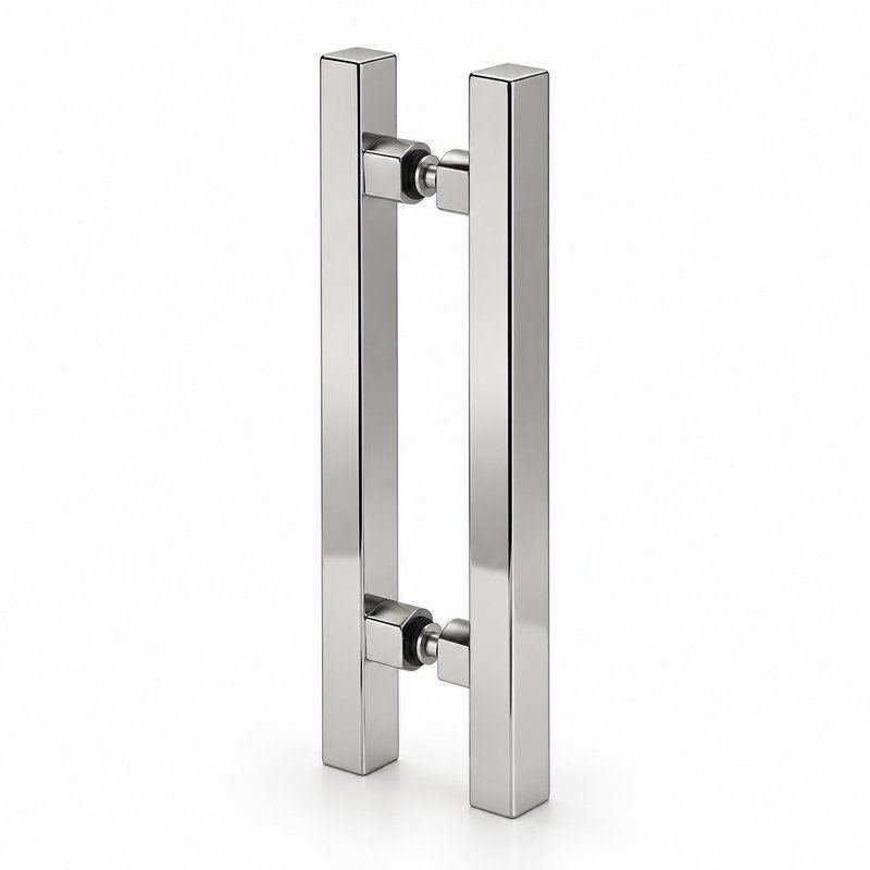 Polished Silver Square-Tube Shower Door Pull Handle — Finish Concept