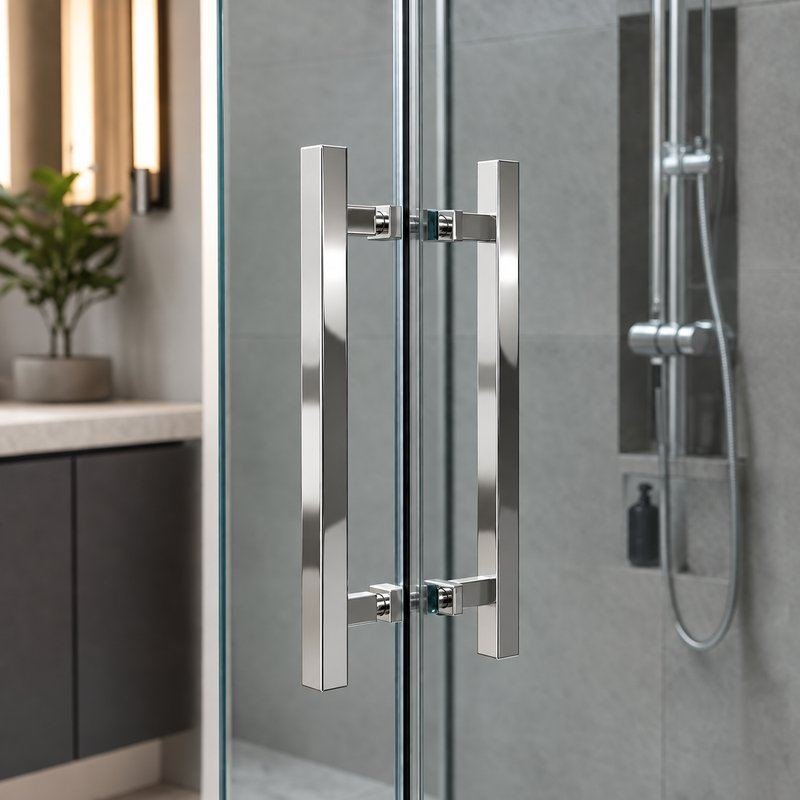 Polished Silver Square-Tube Shower Door Pull Handle — Finish Concept