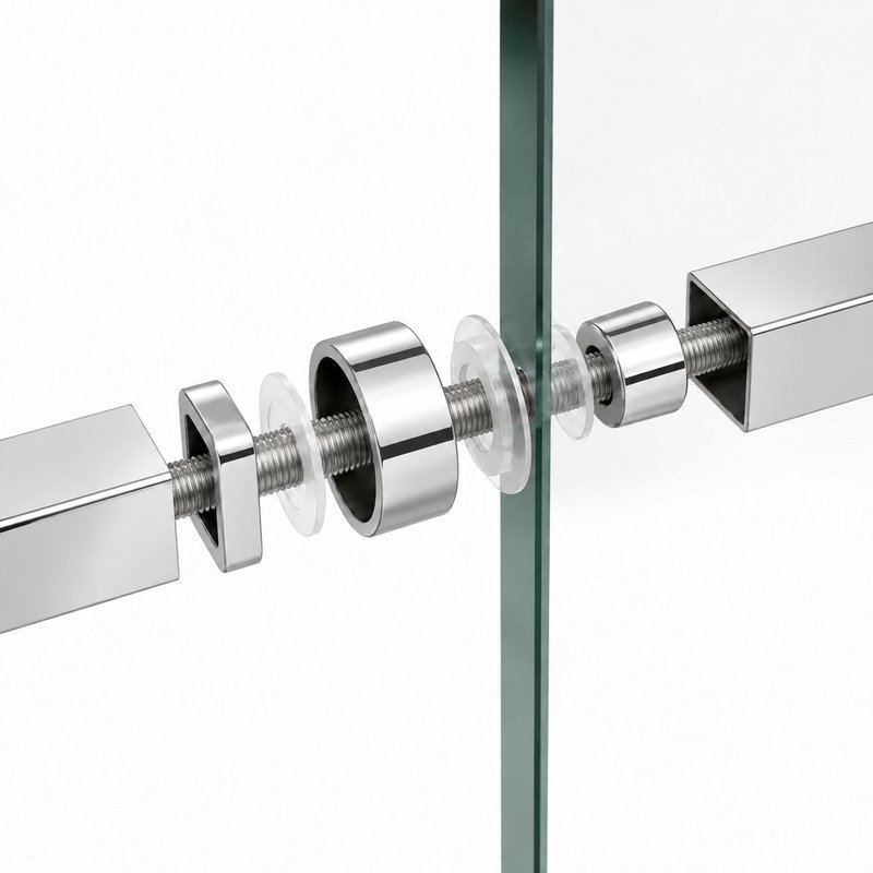 Polished Silver Square-Tube Shower Door Pull Handle — Finish Concept