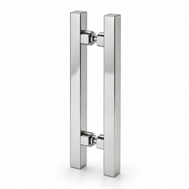 Polished Silver Square-Tube Shower Door Pull Handle — Finish Concept