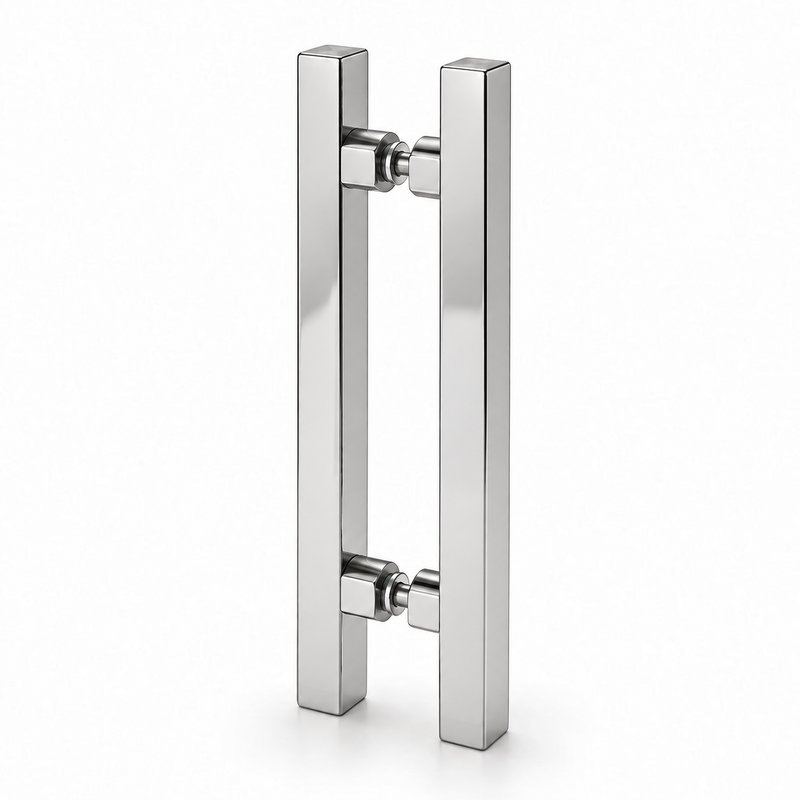 Polished Silver Square-Tube Shower Door Pull Handle — Finish Concept