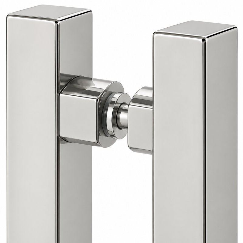 Polished Silver Square-Tube Shower Door Pull Handle — Finish Concept