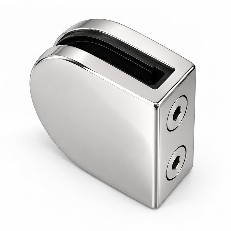 Polished Silver D-Shape Shower Glass Clamp — Finish Concept