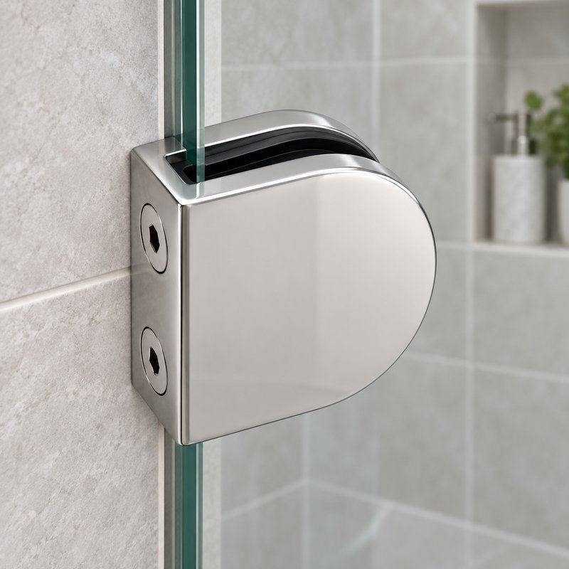 Polished Silver D-Shape Shower Glass Clamp — Finish Concept