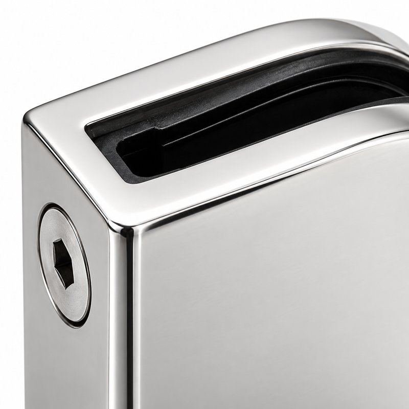 Polished Silver D-Shape Shower Glass Clamp — Finish Concept
