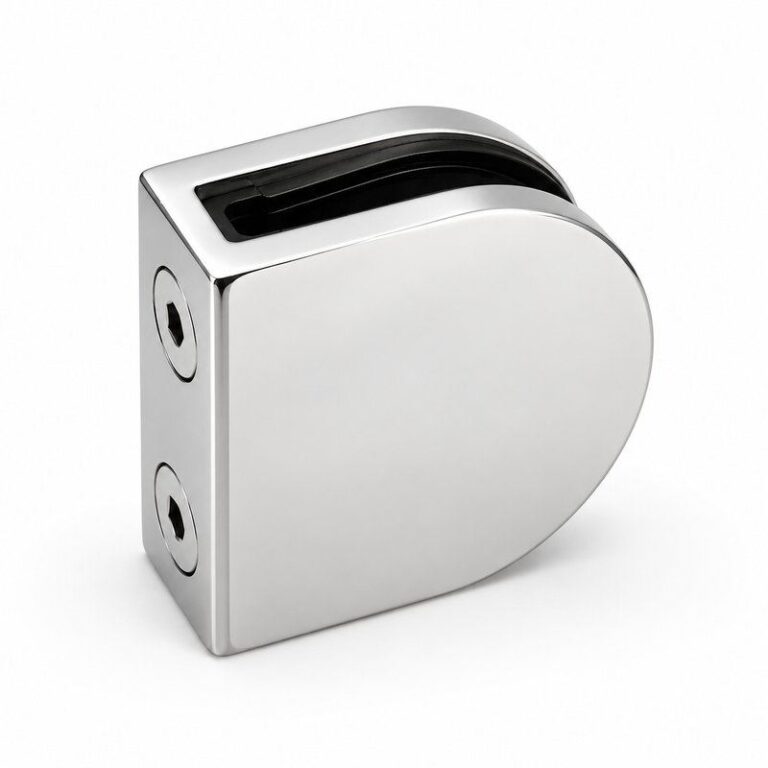Polished Silver D-Shape Shower Glass Clamp — Finish Concept