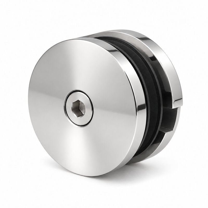 Polished Silver Round Shower Glass Clamp — Finish Concept