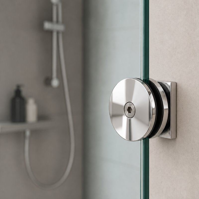 Polished Silver Round Shower Glass Clamp — Finish Concept
