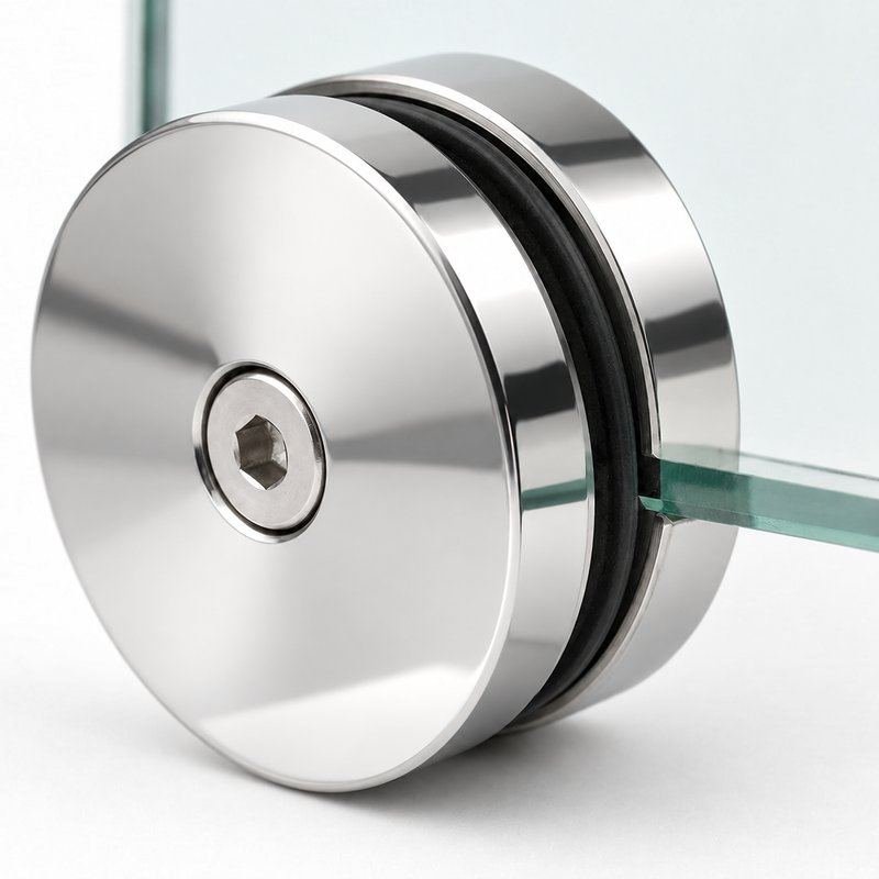 Polished Silver Round Shower Glass Clamp — Finish Concept