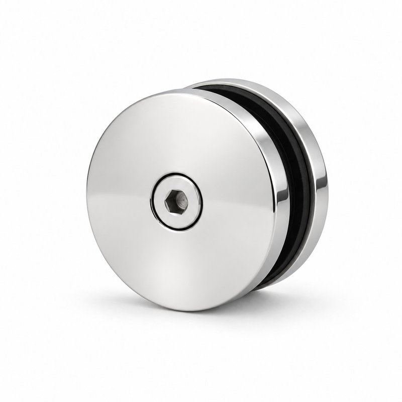 Polished Silver Round Shower Glass Clamp — Finish Concept