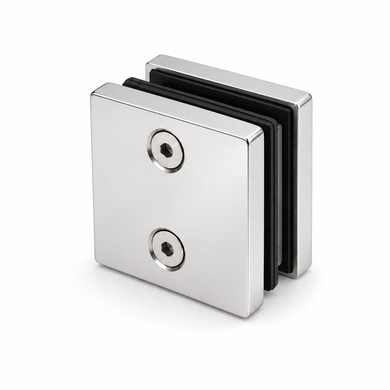 Polished Silver Square Glass-to-Glass Shower Clamp — Finish Concept