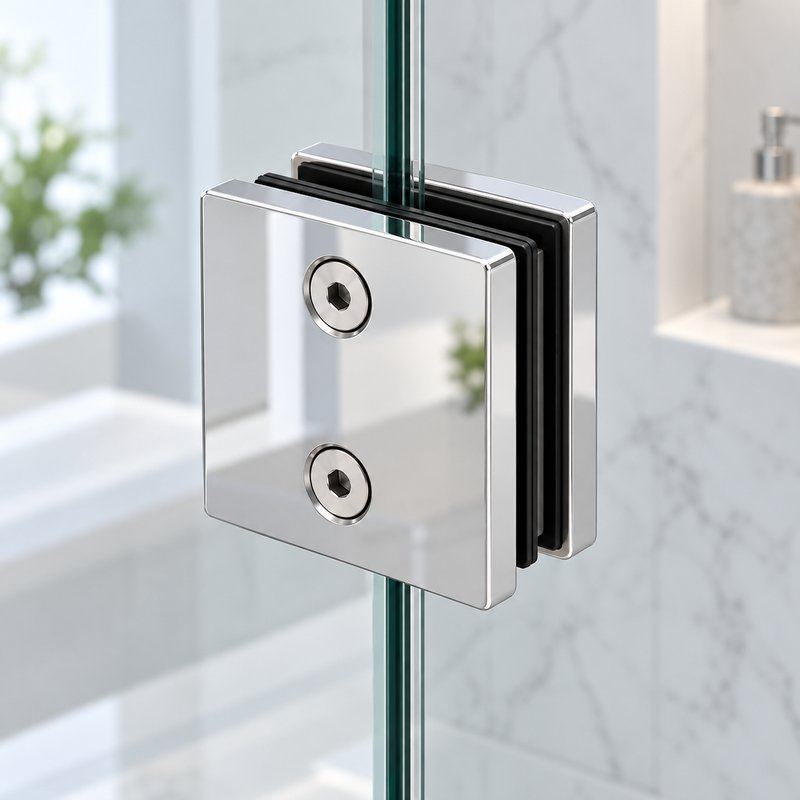 Polished Silver Square Glass-to-Glass Shower Clamp — Finish Concept