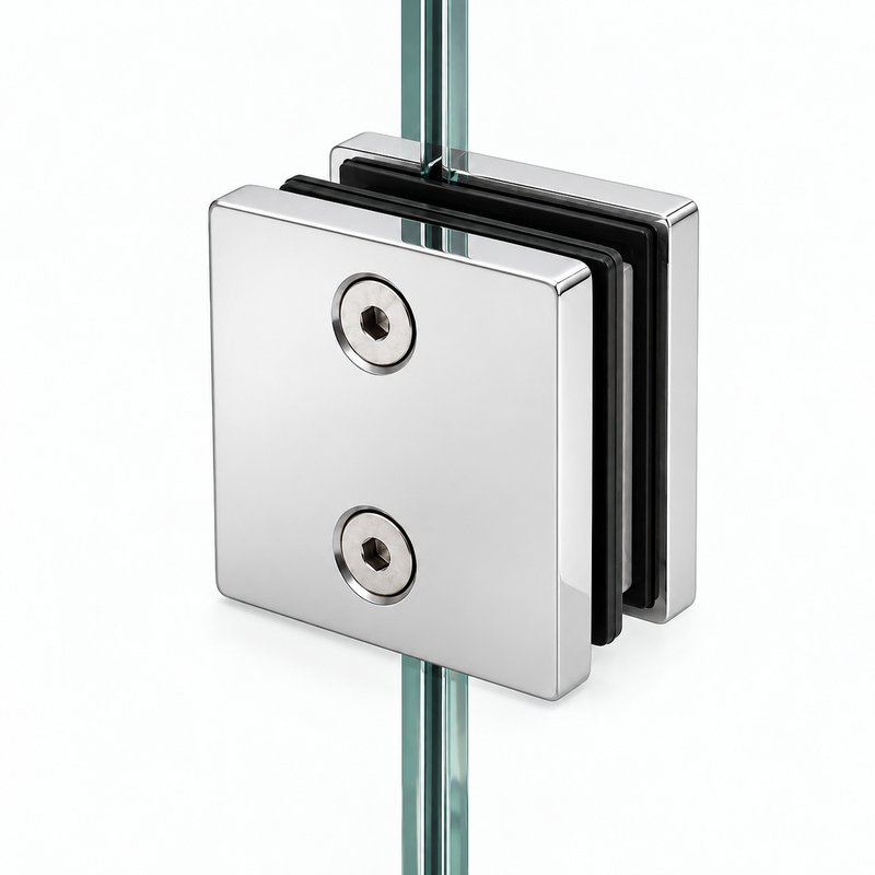 Polished Silver Square Glass-to-Glass Shower Clamp — Finish Concept