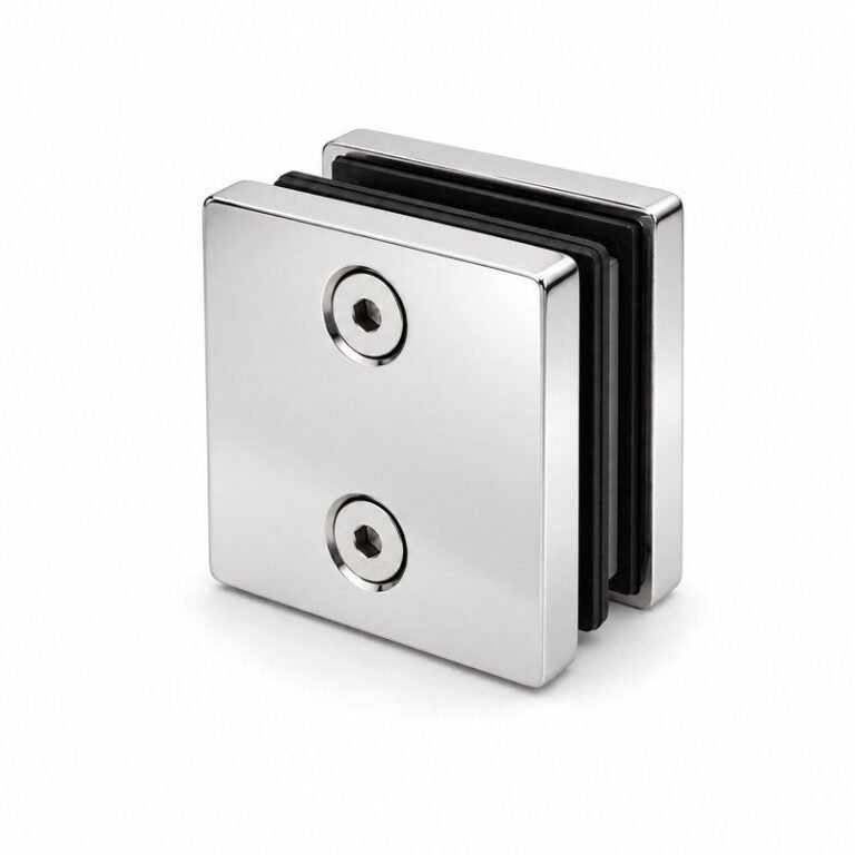 Polished Silver Square Glass-to-Glass Shower Clamp — Finish Concept