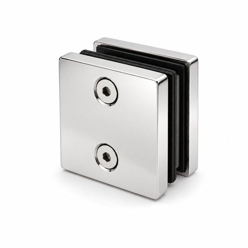 Polished Silver Square Glass-to-Glass Shower Clamp — Finish Concept