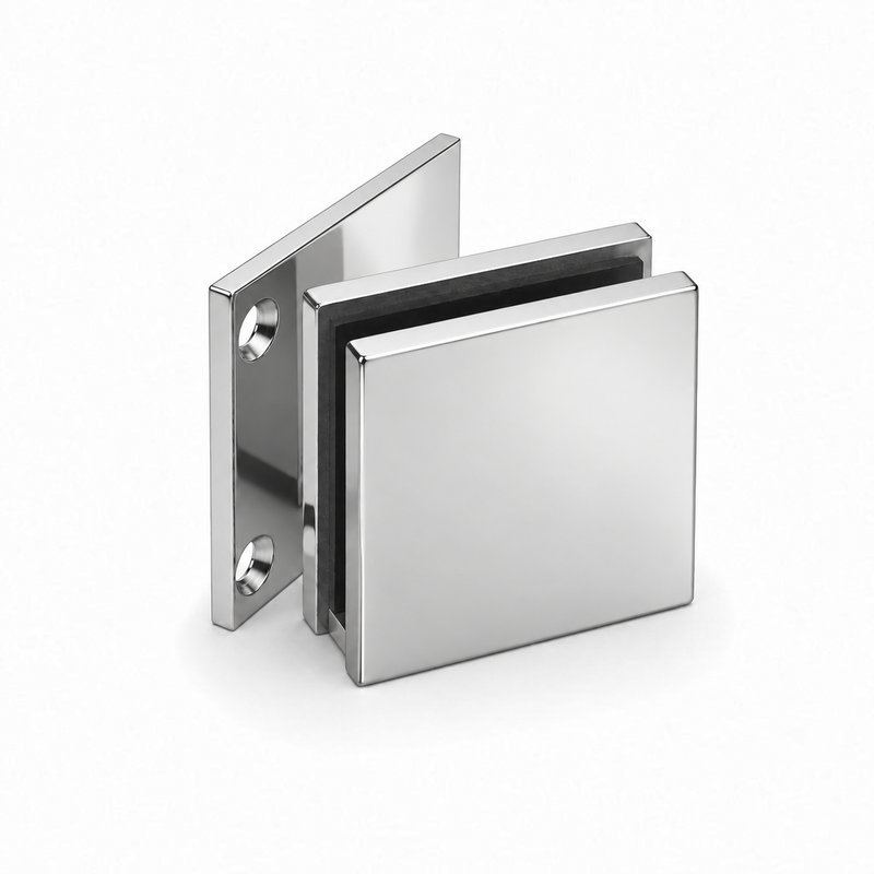 Polished Silver Square Wall-to-Glass Shower Clamp — Finish Concept
