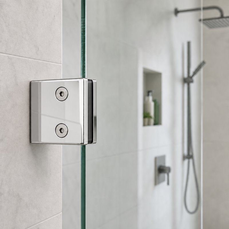 Polished Silver Square Wall-to-Glass Shower Clamp — Finish Concept