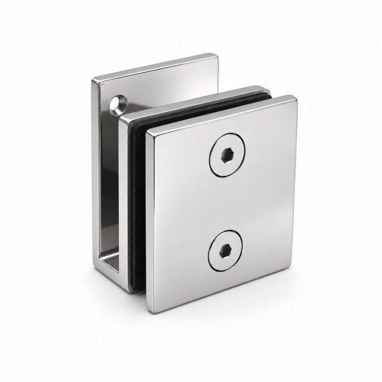 Polished Silver Square Wall-to-Glass Shower Clamp — Finish Concept
