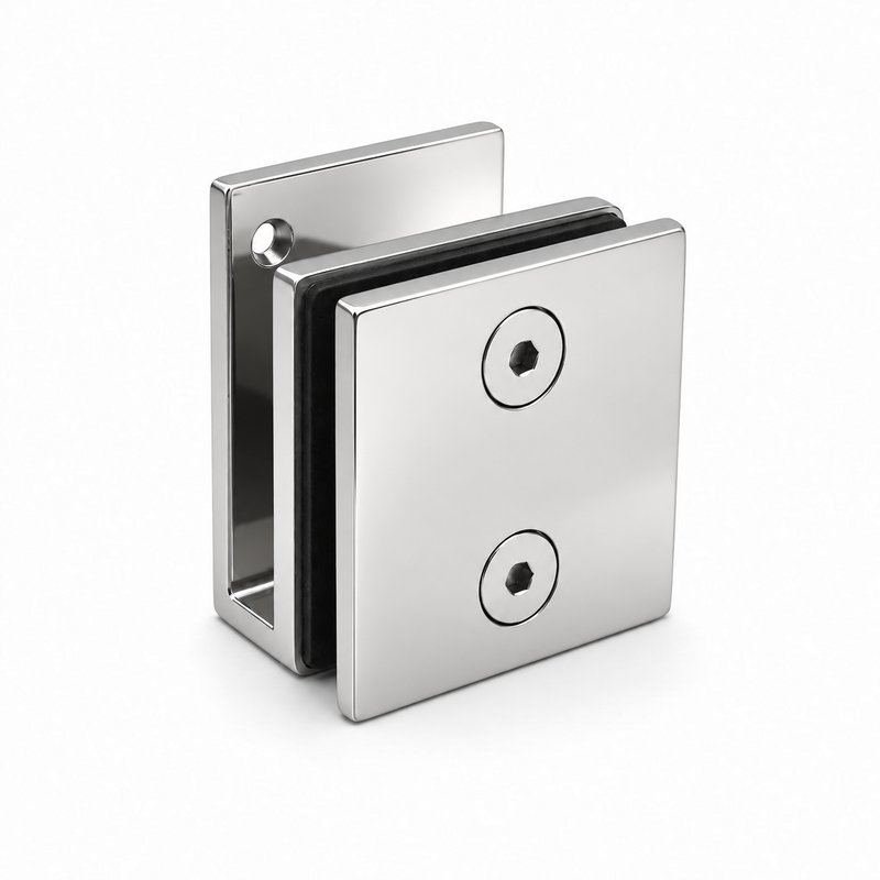Polished Silver Square Wall-to-Glass Shower Clamp — Finish Concept
