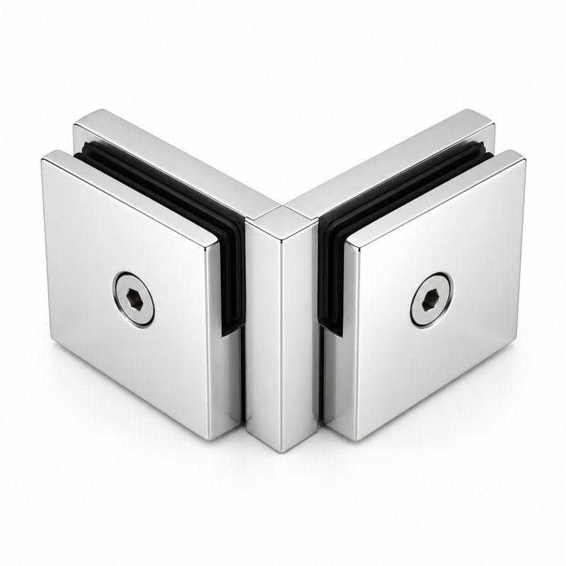 Polished Silver 90 Degree Shower Glass Corner Clamp — Finish Concept